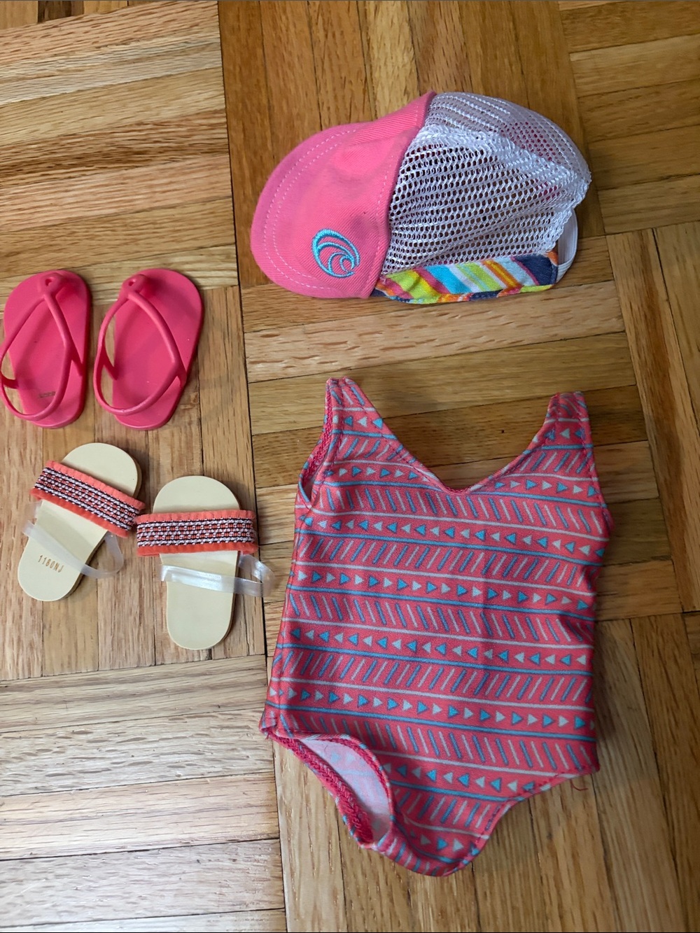 American Girl BUNDLE of Doll Accessories (6pc) - Sandals, Swimsuit, Hat 18” Doll